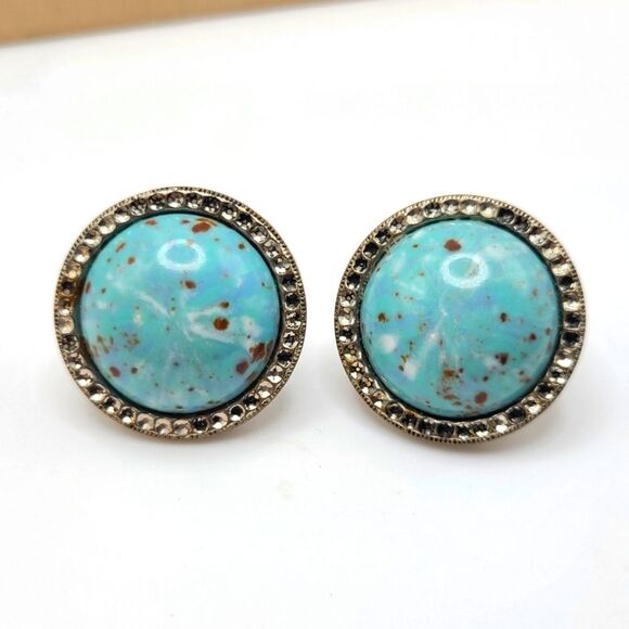Vintage Screw Back Earrings,  Turquoise  silvertone - Picture 2 of 7